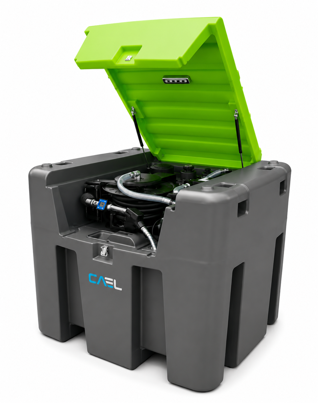 CAEL 980L DC Diesel Transfer Pump Tank with Hose Reel & Lockable Lid