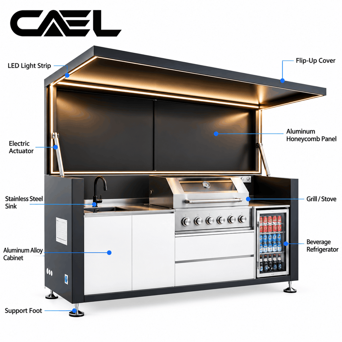 CAEL Flip-Up Outdoor Kitchen – Premium BBQ Grill & Outdoor Cooking Station