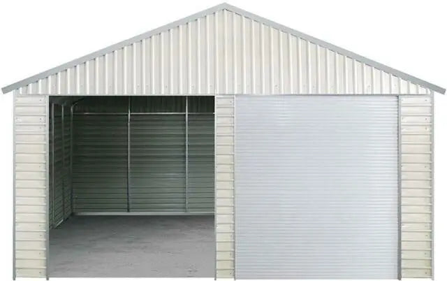 Double Garage Metal Shed Automatic Roll up Door with Side Entry Door – 25(W)x50(L)x13(H)