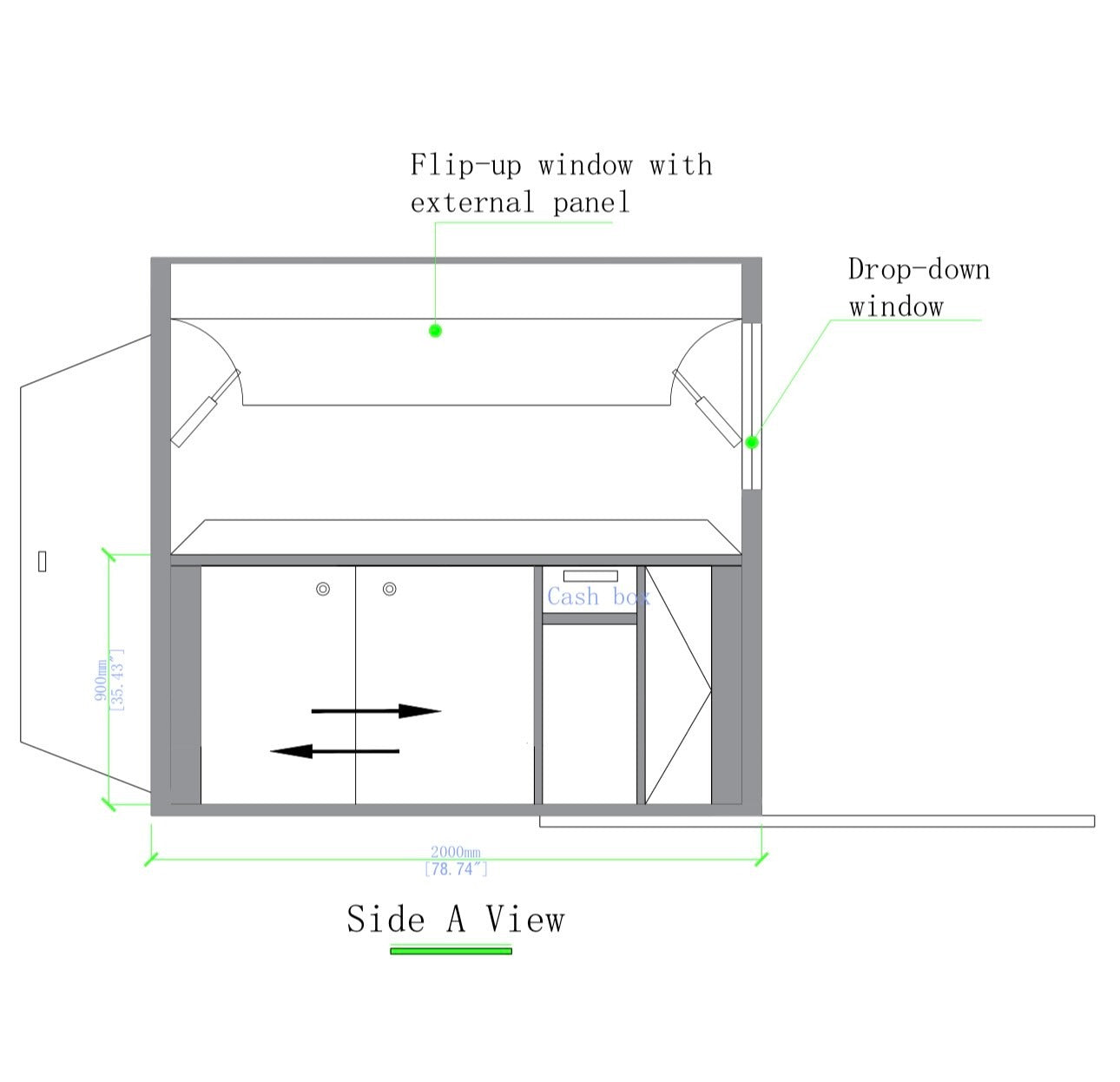 CAEL’s 7′ Square Top Mobile Food Cart – B&W