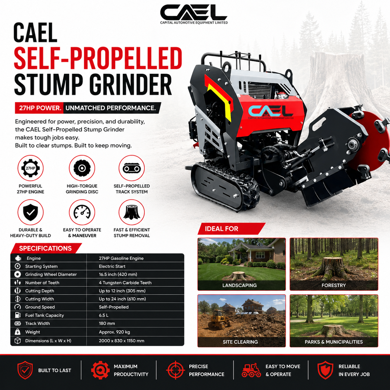 CAEL Self-Propelled Stump Grinder 27HP – Capital Automotive Equipment