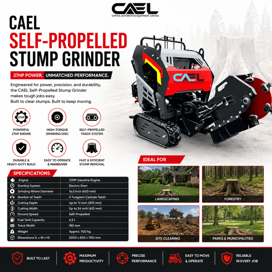 CAEL Self-Propelled Stump Grinder 27HP