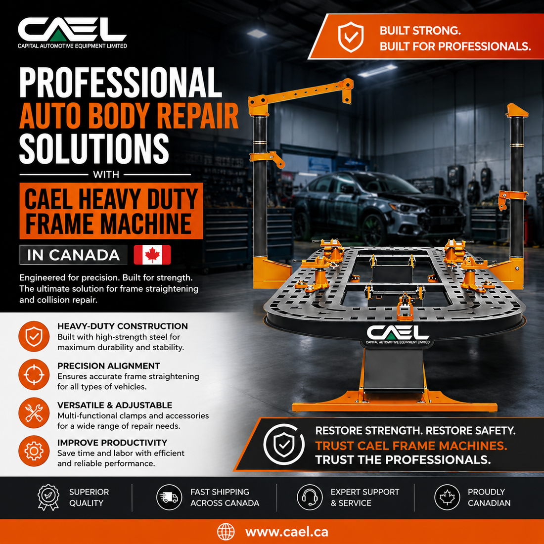 Professional Auto Body Repair Solutions with CAEL Heavy Duty Frame Machine in Canada