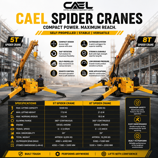 Power Through Tight Spaces: CAEL Spider Cranes (5T & 8T Crawler Models)