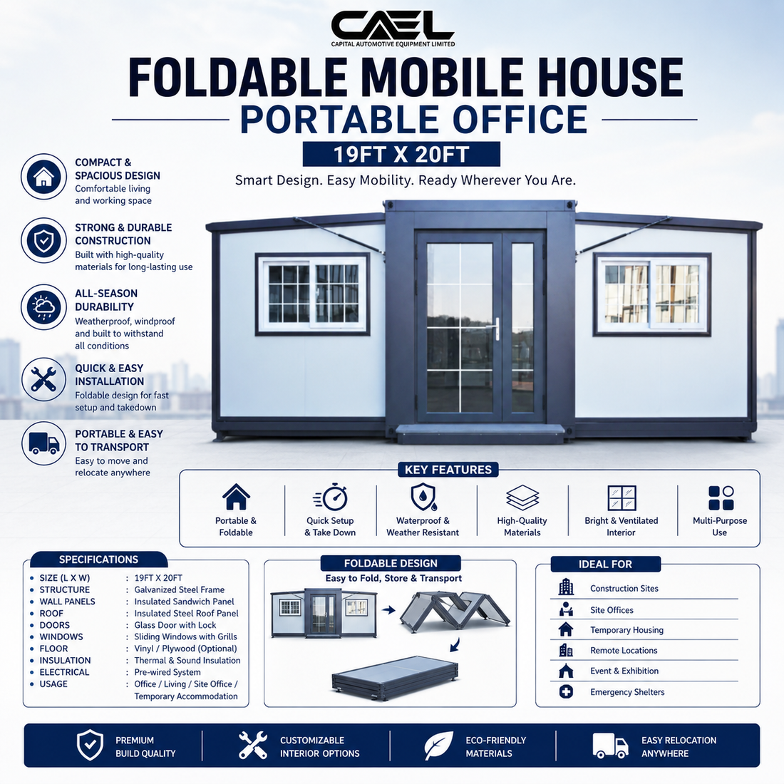 Foldable Mobile House / Portable Office 19x20ft