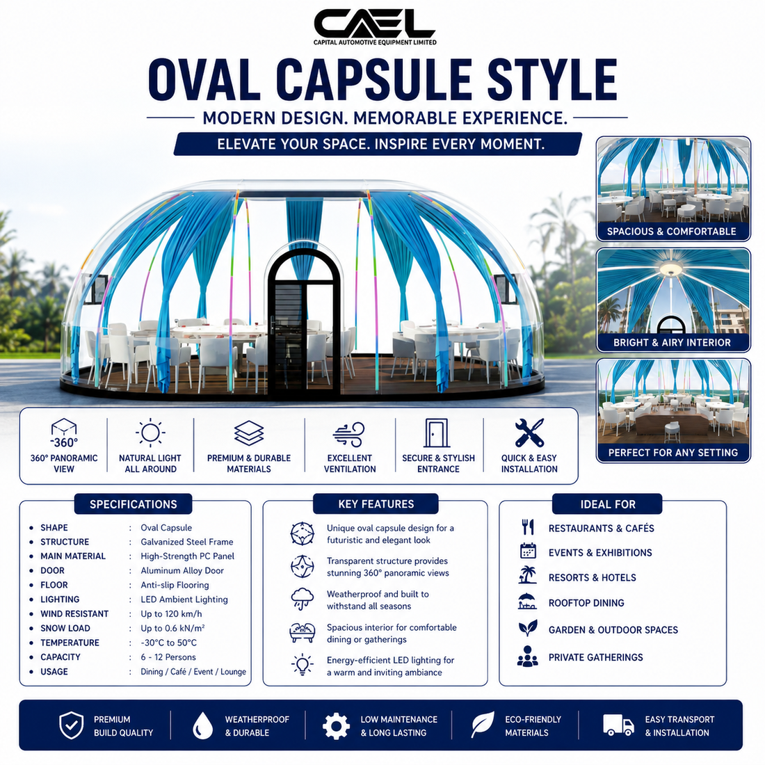 CAEL Oval/Capsule Style: Futuristic Portable Living & Workspaces