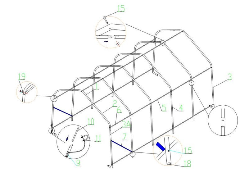 Peak shape single truss 12' wide 20' length 9' height