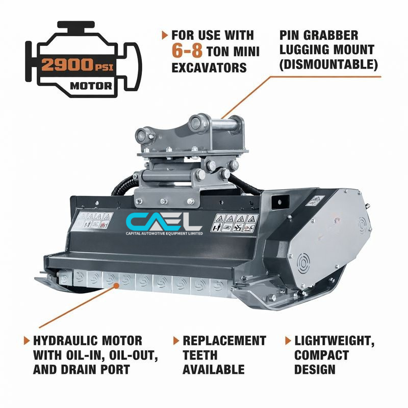 40" Excavator Brush Flail Mower, 6 to 8-ton Carrier, 16-21 GPM