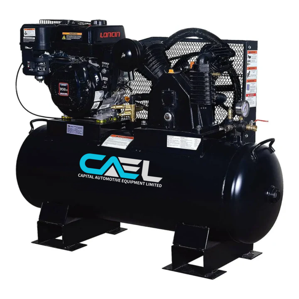 40 Gallon Skid Mount Gas Air Compressor, 2-Stage Belt Drive, 9 HP Engine, horizontal Tank