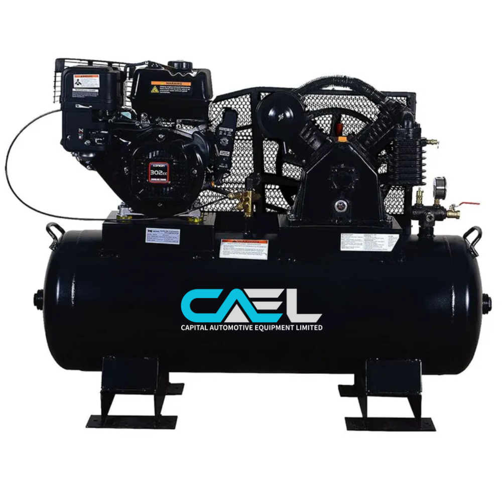 40 Gallon Skid Mount Gas Air Compressor, 2-Stage Belt Drive, 9 HP Engine, horizontal Tank