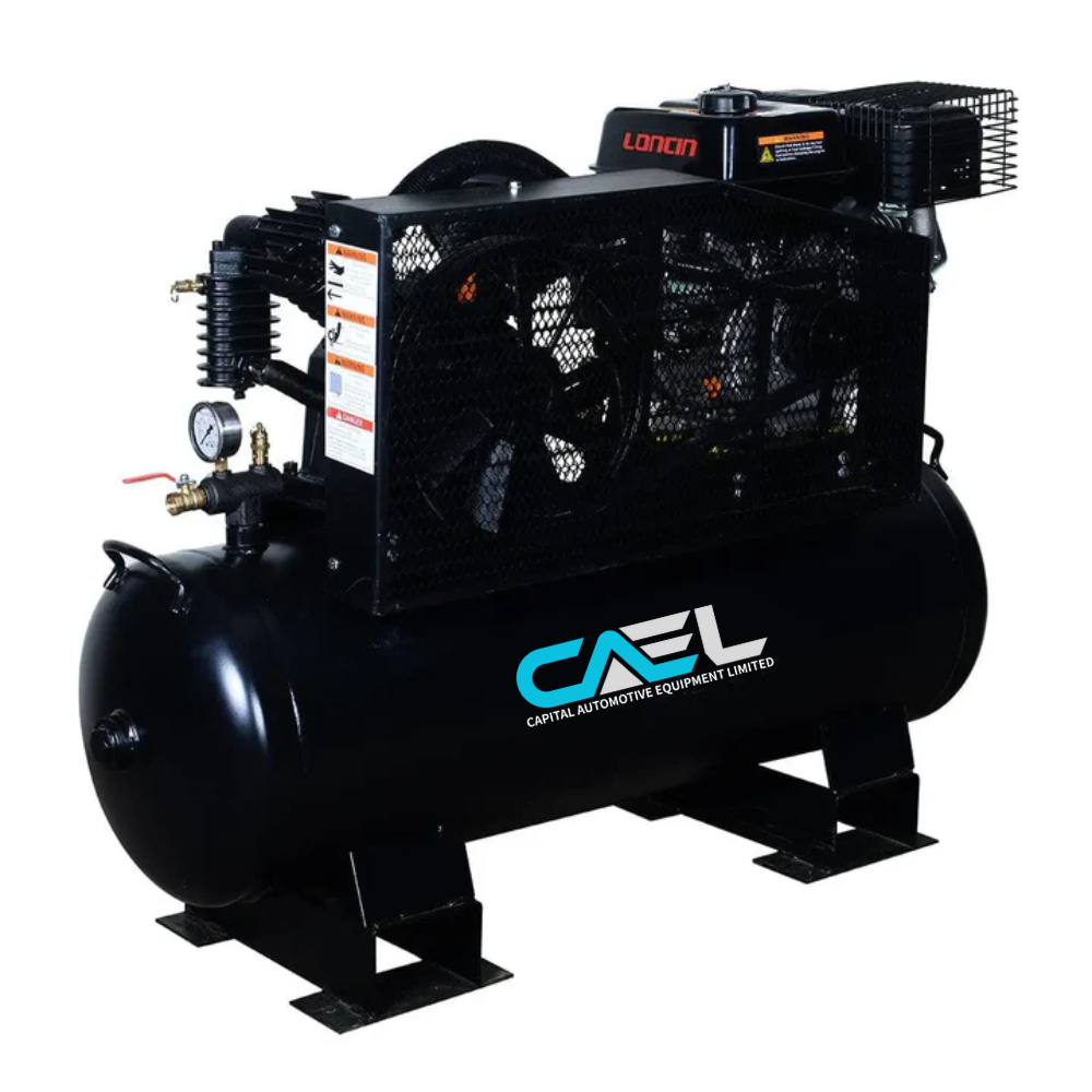 40 Gallon Skid Mount Gas Air Compressor, 2-Stage Belt Drive, 9 HP Engine, horizontal Tank