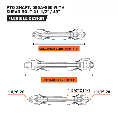 70" 3-Point Hitch Forestry Brush Mulcher, Category 2 Hookup, PTO Driven, Driveline Shaft Included, 70-110 HP