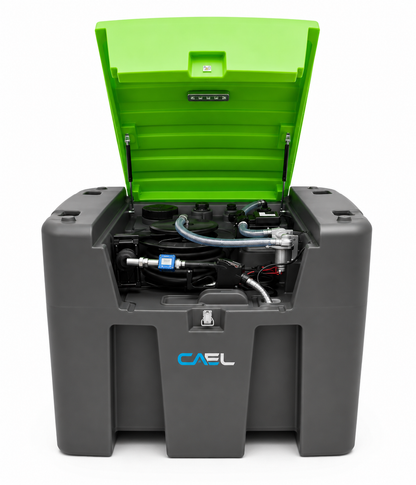 CAEL 980L DC Diesel Transfer Pump Tank with Hose Reel & Lockable Lid