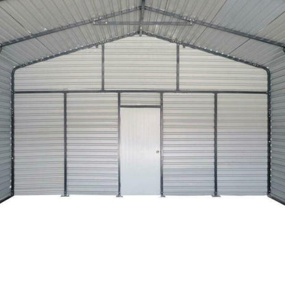 Double Garage Metal Shed Automatic Roll up Door with Side Entry Door- 21’(W) x 19’(L) x 13’(H)