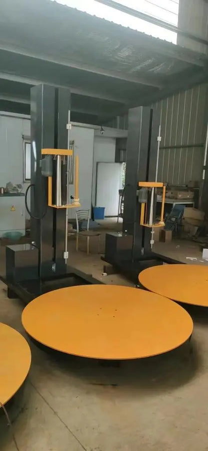 Automatic pallet wrapping machine for skid stretch wrap industrial packaging