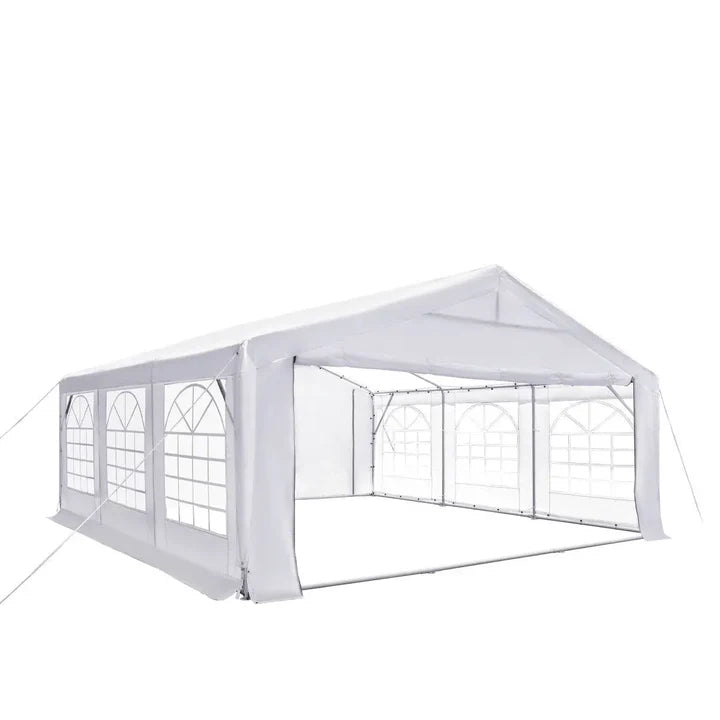 20' x 20' Heavy Duty Outdoor Party Tent with Removable Sidewalls and Roll-Up Doors, PE tarpaulin fabric, 6’6" Overhead, 10’ Peak Ceiling