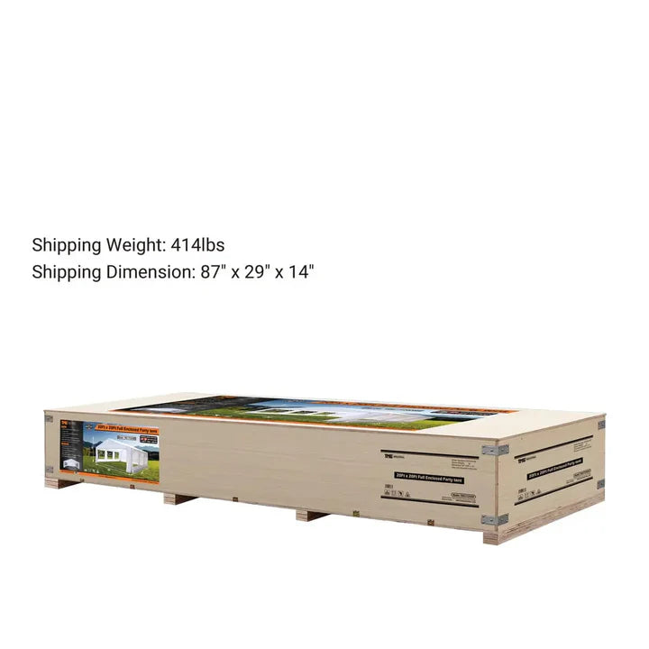 20' x 20' Heavy Duty Outdoor Party Tent with Removable Sidewalls and Roll-Up Doors, PE tarpaulin fabric, 6’6" Overhead, 10’ Peak Ceiling