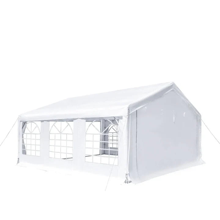 20' x 20' Heavy Duty Outdoor Party Tent with Removable Sidewalls and Roll-Up Doors, PE tarpaulin fabric, 6’6" Overhead, 10’ Peak Ceiling