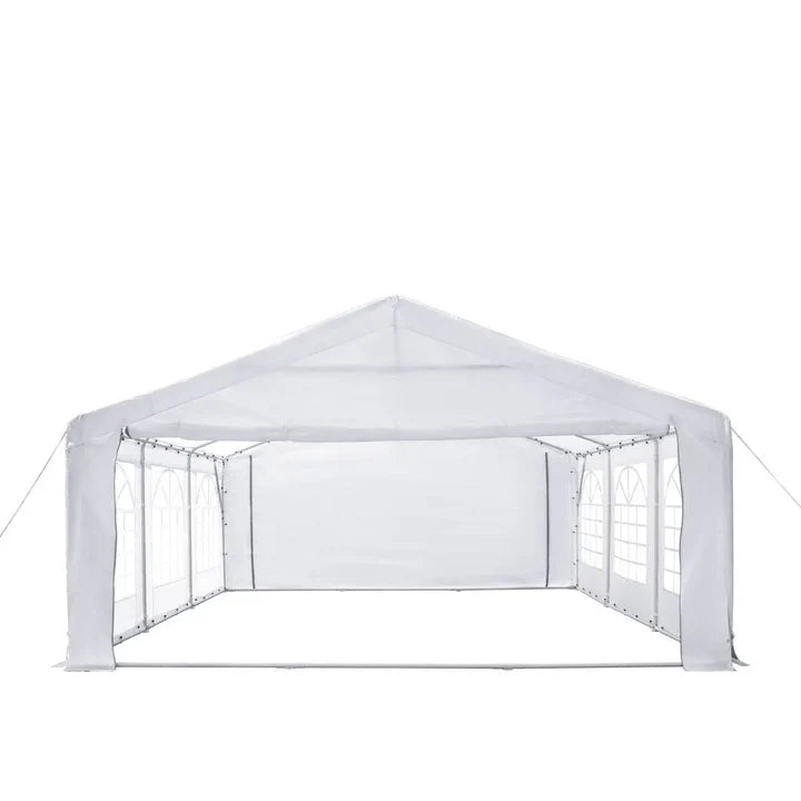 20' x 20' Heavy Duty Outdoor Party Tent with Removable Sidewalls and Roll-Up Doors, PE tarpaulin fabric, 6’6" Overhead, 10’ Peak Ceiling