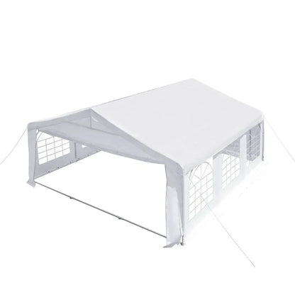 20' x 20' Heavy Duty Outdoor Party Tent with Removable Sidewalls and Roll-Up Doors, PE tarpaulin fabric, 6’6" Overhead, 10’ Peak Ceiling