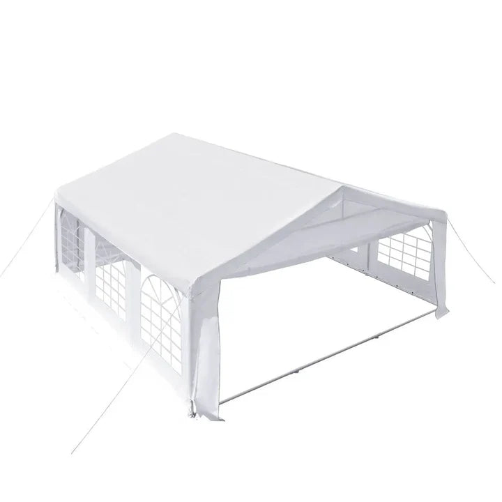 20' x 20' Heavy Duty Outdoor Party Tent with Removable Sidewalls and Roll-Up Doors, PE tarpaulin fabric, 6’6" Overhead, 10’ Peak Ceiling