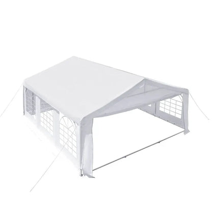 20' x 20' Heavy Duty Outdoor Party Tent with Removable Sidewalls and Roll-Up Doors, PE tarpaulin fabric, 6’6" Overhead, 10’ Peak Ceiling