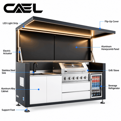 CAEL Flip-Up Outdoor Kitchen – Premium BBQ Grill & Outdoor Cooking Station