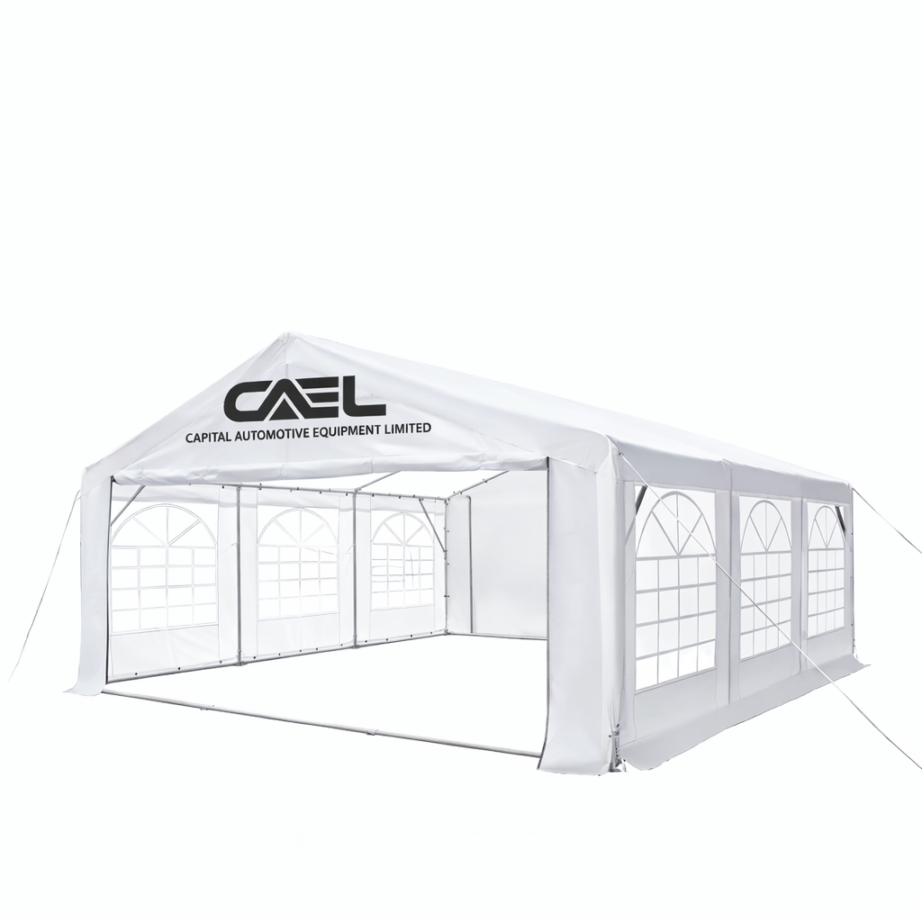 20' x 20' Heavy Duty Outdoor Party Tent with Removable Sidewalls and Roll-Up Doors, PE tarpaulin fabric, 6’6" Overhead, 10’ Peak Ceiling