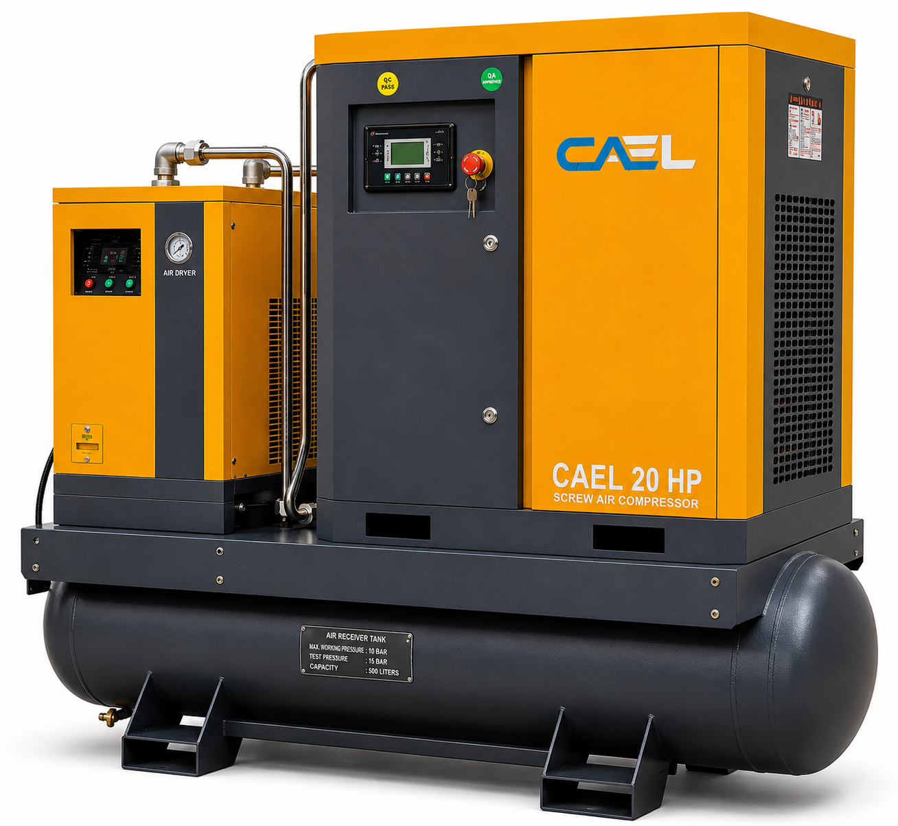 CAEL 20 HP Screw Air Compressor – 4 IN 1 System with Air Dryer, Air Tank & Filters
