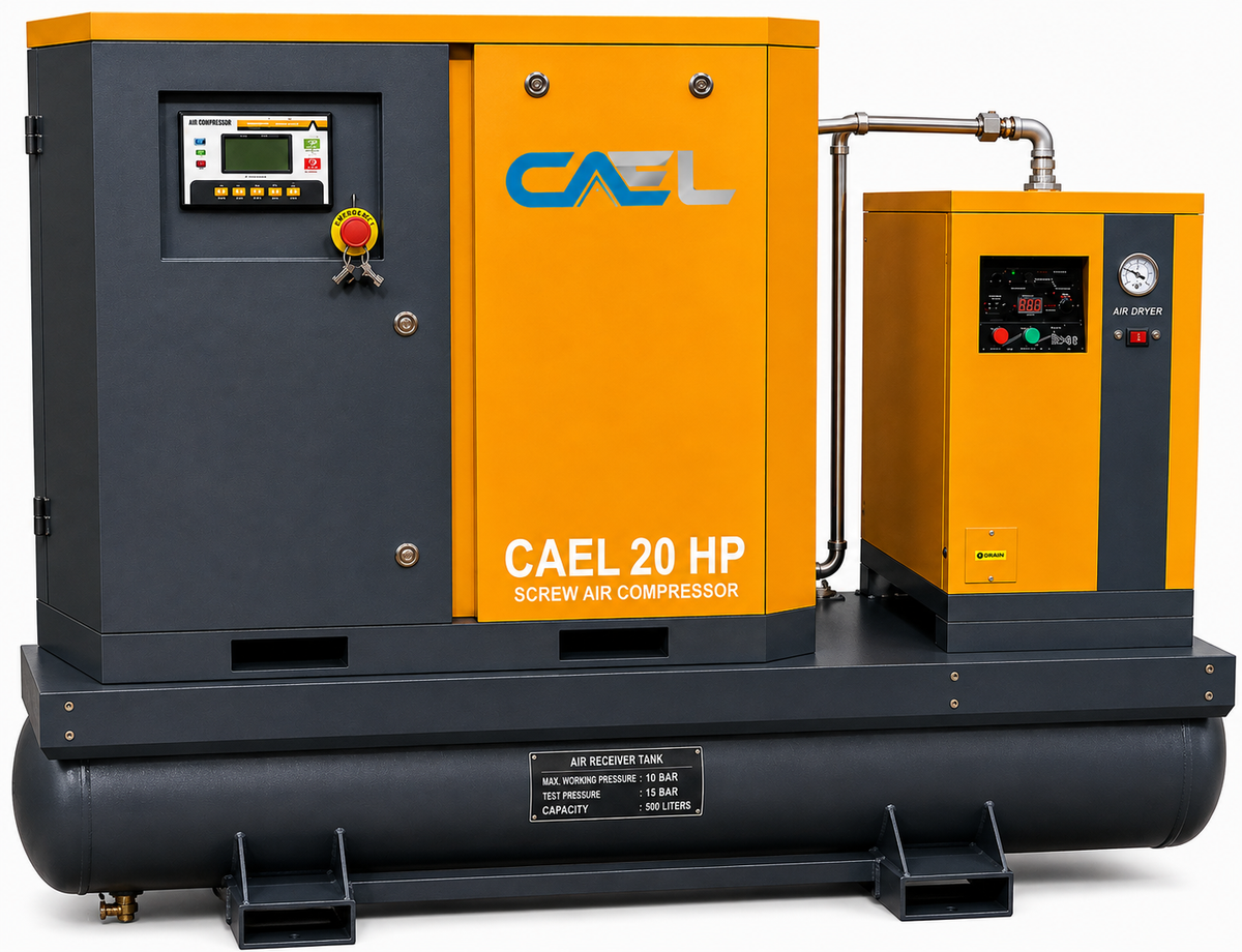 CAEL 20 HP Screw Air Compressor – 4 IN 1 System with Air Dryer, Air Tank & Filters