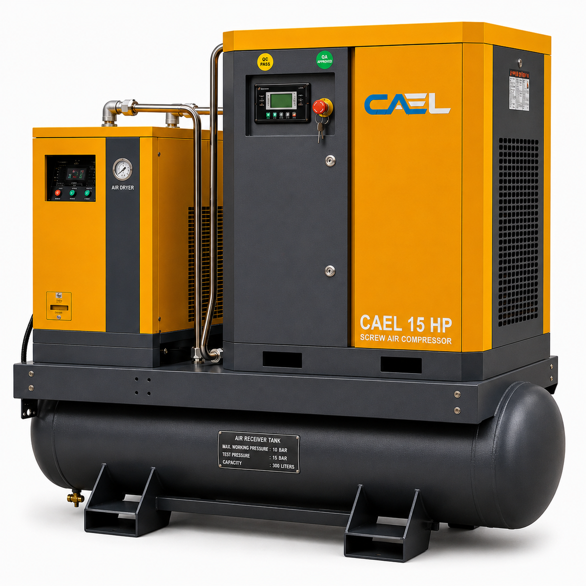 CAEL 15 HP Screw Air Compressor – 4 IN 1 System with Air Dryer, Air Tank & Filters