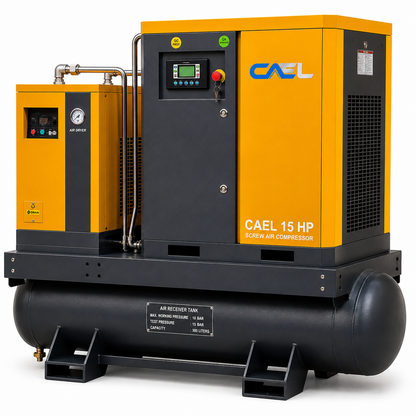 CAEL 15 HP Screw Air Compressor – 4 IN 1 System with Air Dryer, Air Tank & Filters