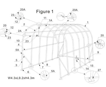 Ferme simple en forme de dôme de 14' de large, 30' de long et 14' de haut