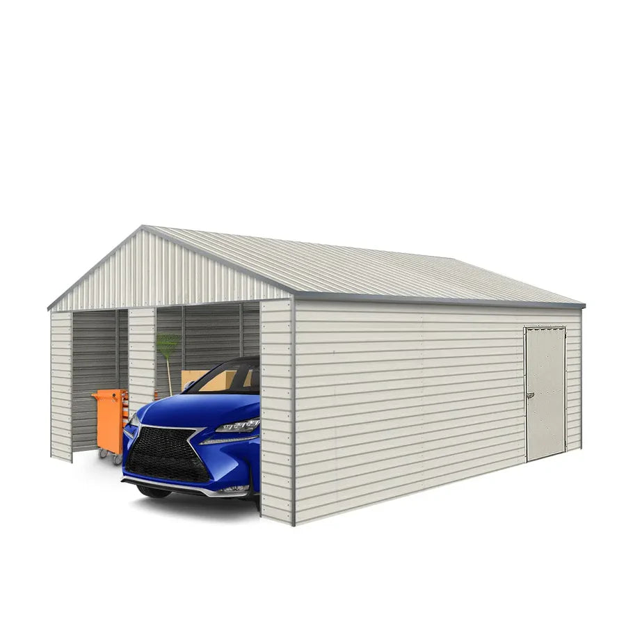Double Garage Metal Shed Automatic Roll up Door with Side Entry Door- 25(W)x65(L)x13(H)