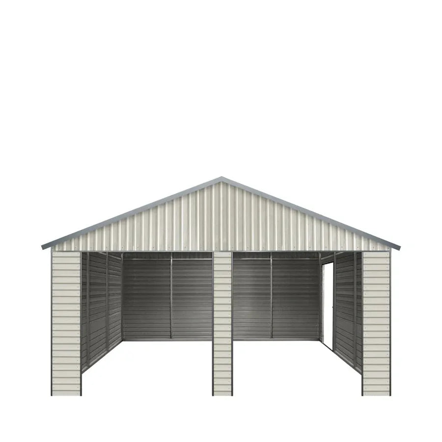 Double Garage Metal Shed Automatic Roll up Door with Side Entry Door- 25(W)x65(L)x13(H)
