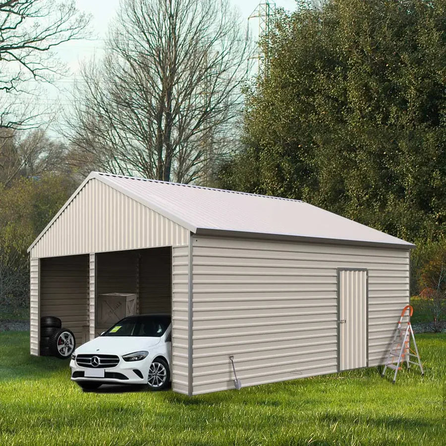 Double Garage Metal Shed Automatic Roll up Door with Side Entry Door- 25(W)x65(L)x13(H)