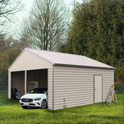 Double Garage Metal Shed Automatic Roll up Door with Side Entry Door- 25(W)x65(L)x13(H)