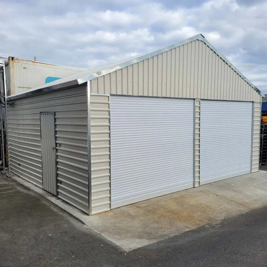 Double Garage Metal Shed Automatic Roll up Door with Side Entry Door- 25(W)x65(L)x13(H)