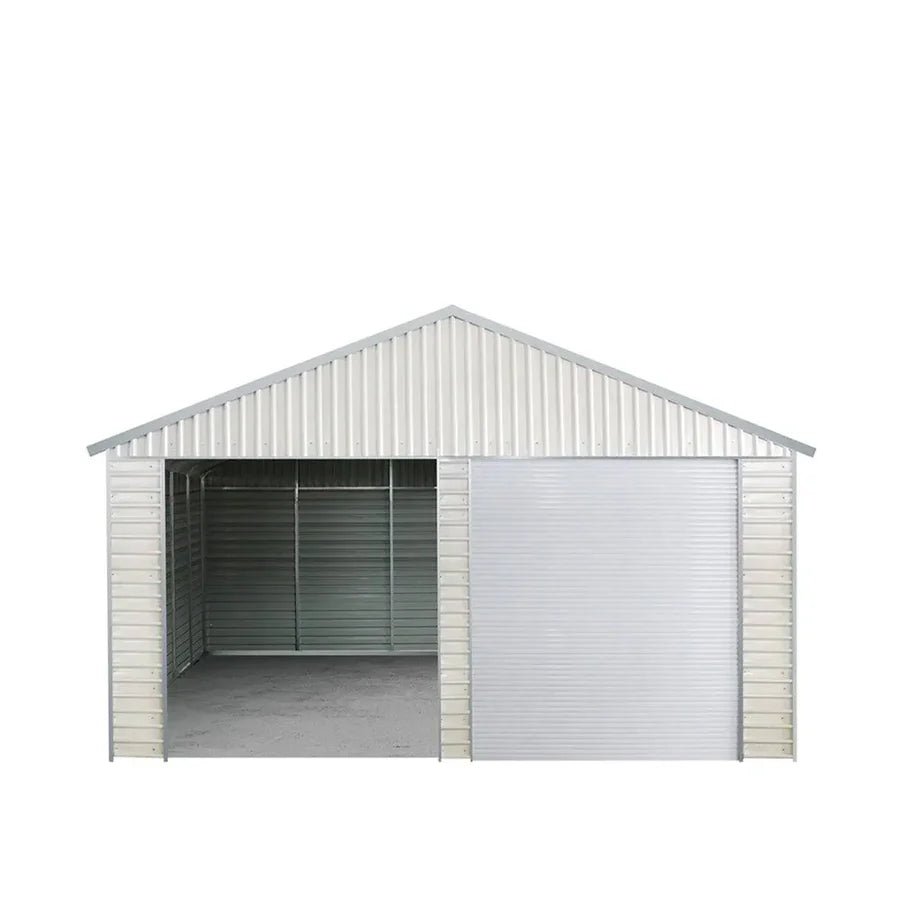 Double Garage Metal Shed Automatic Roll up Door with Side Entry Door- 25(W)x65(L)x13(H)