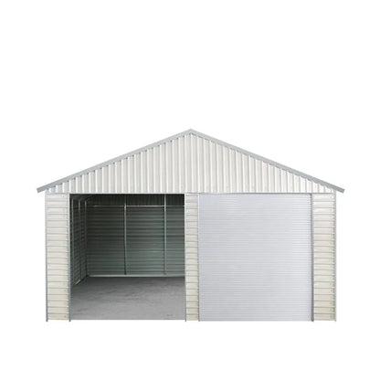 Double Garage Metal Shed Automatic Roll up Door with Side Entry Door- 25(W)x65(L)x13(H)