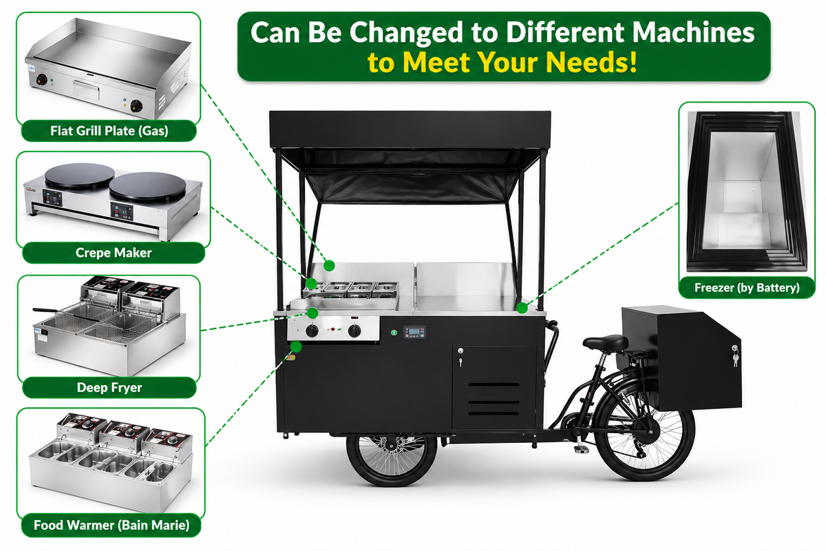 Bicicleta carrito de comida para barbacoa móvil de CAEL