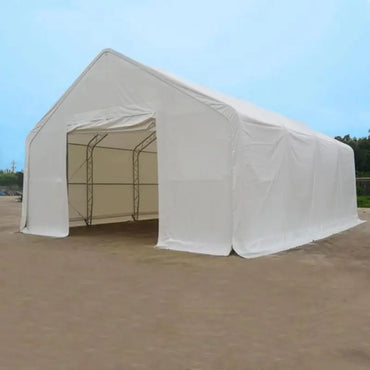 Ferme double en forme de pointe de 30 pi de largeur, 20 pi de hauteur et 80 pi de longueur