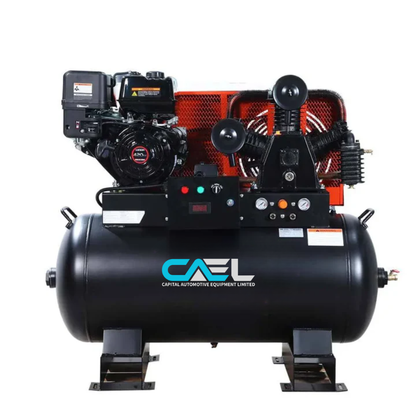 Skid Mount Gas Air Compressor, 2-Stage Belt Drive, 14 HP Engine, Horizontal Tank
