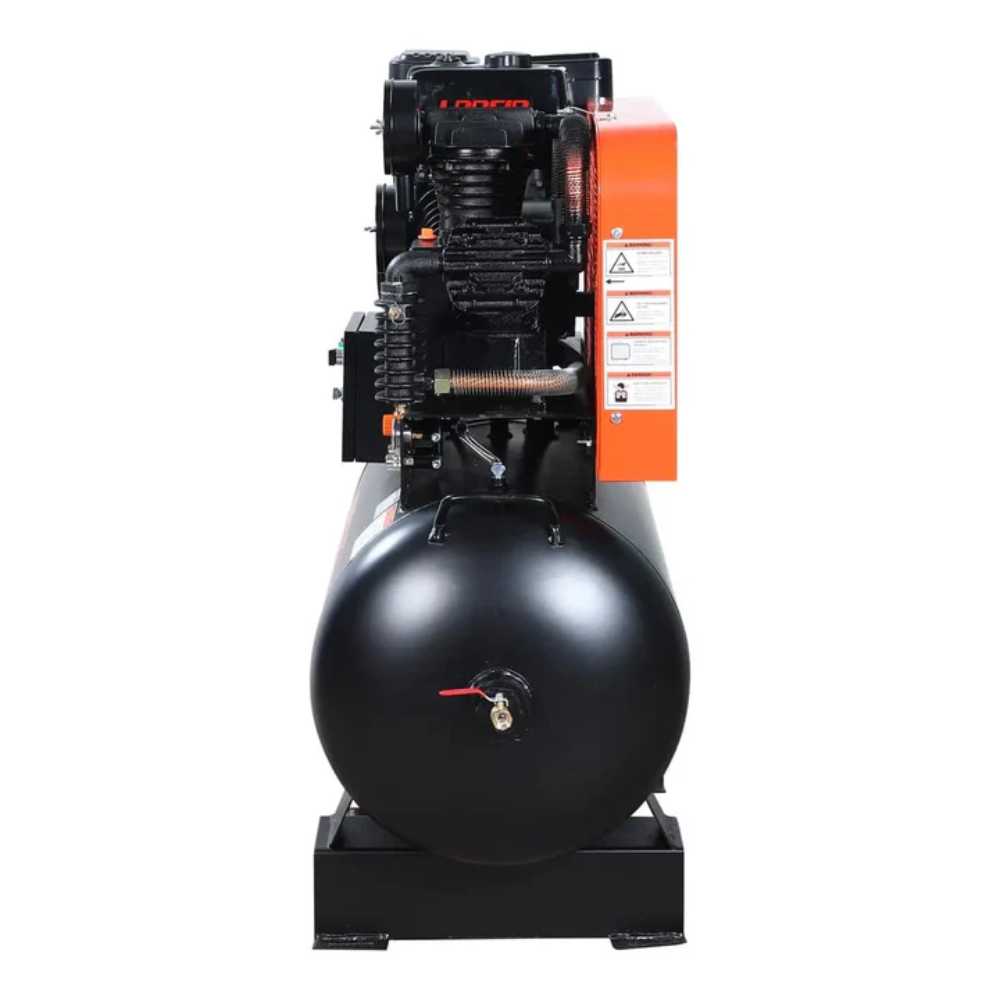 Skid Mount Gas Air Compressor, 2-Stage Belt Drive, 14 HP Engine, Horizontal Tank
