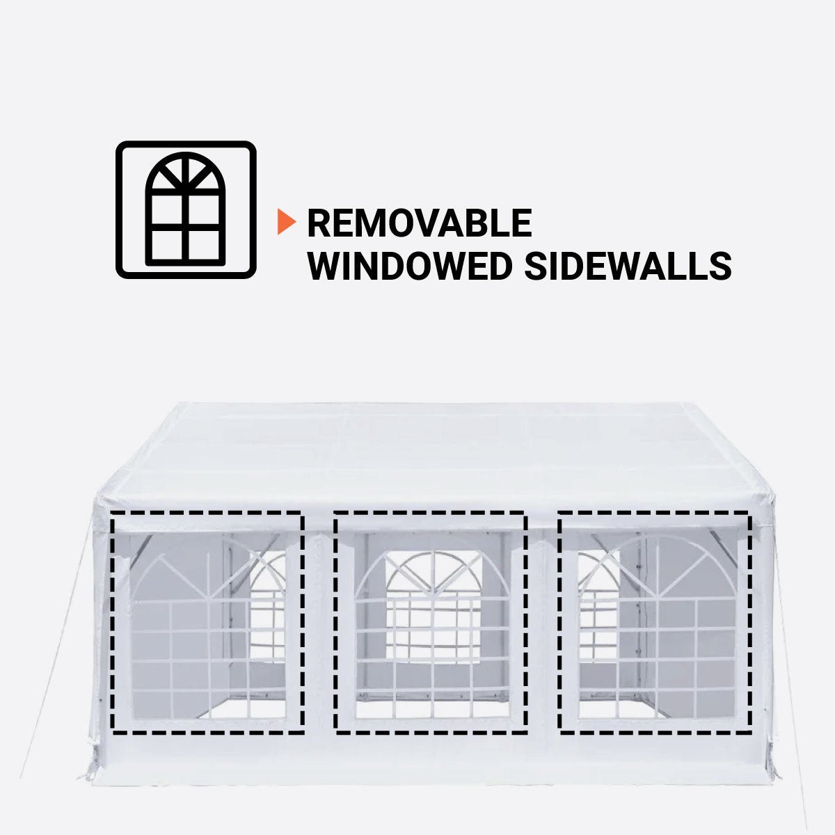 20' x 20' Heavy Duty Outdoor Party Tent with Removable Sidewalls and Roll-Up Doors, PE tarpaulin fabric, 6’6" Overhead, 10’ Peak Ceiling