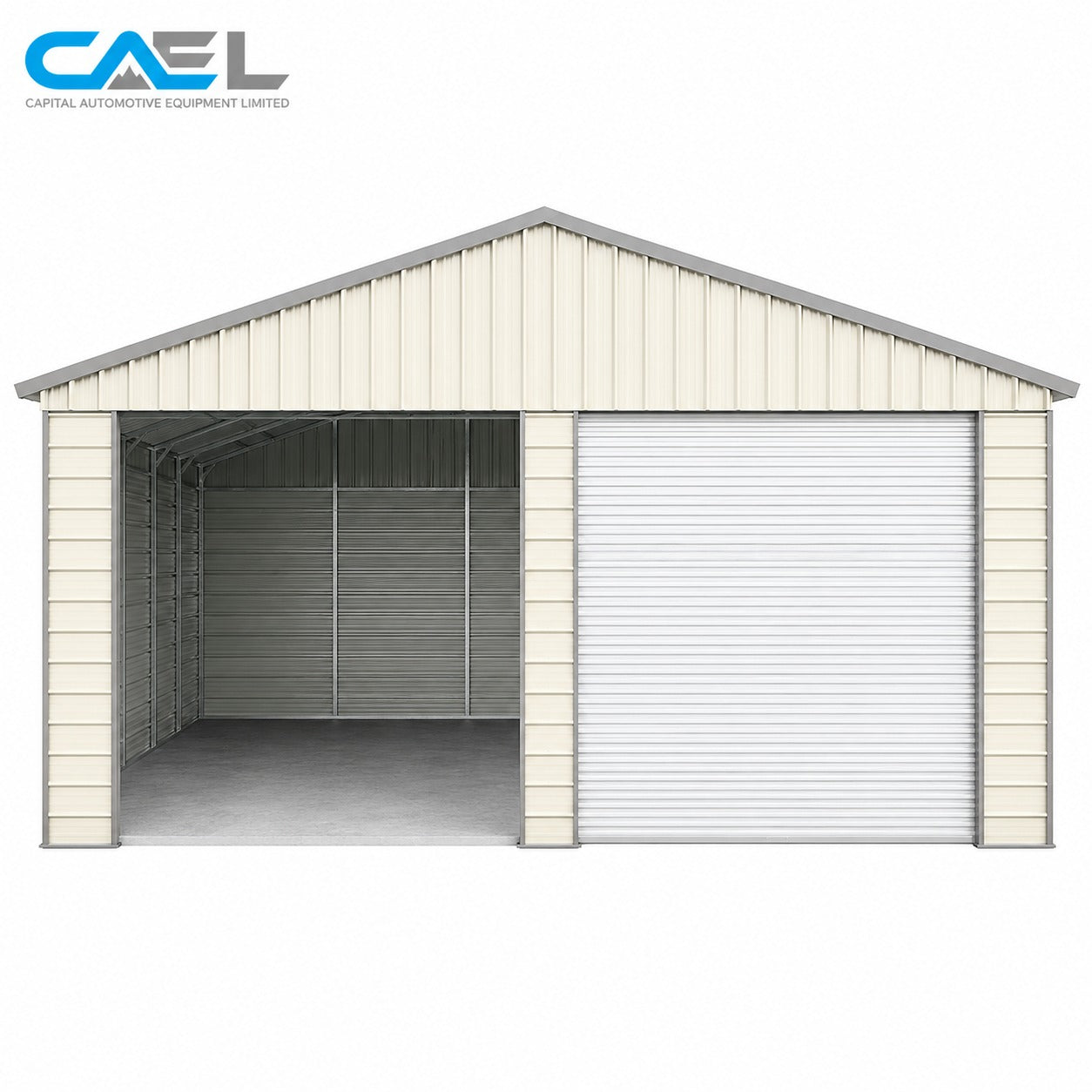 Double Garage Metal Shed Automatic Roll up Door with Side Entry Door- 25(W)x65(L)x13(H)