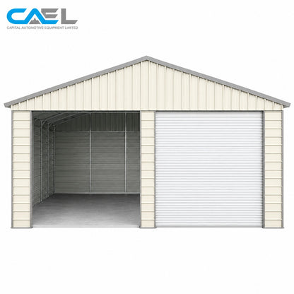 Double Garage Metal Shed Automatic Roll up Door with Side Entry Door- 25(W)x65(L)x13(H)