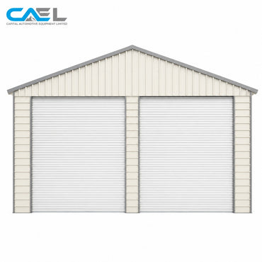 Double Garage Metal Shed Automatic Roll up Door with Side Entry Door- 25(W)x73(L)x13(H)