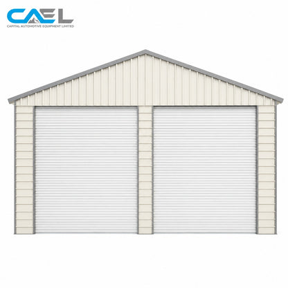 Double Garage Metal Shed Automatic Roll up Door with Side Entry Door- 25(W)x65(L)x13(H)
