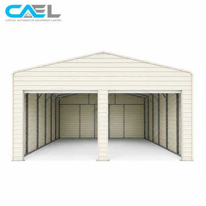 Double Garage Metal Shed Automatic Roll up Door with Side Entry Door- 25(W)x65(L)x13(H)